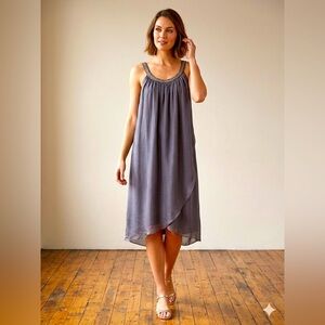 J B Millennium Grey Chiffon Overlay Cocktail Dress Asymmetrical Hem Size M